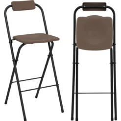 2er Set Barhocker mit Rückenlehne & Fußstütze Klappbare Barstühle bis zu 150 kg Belastbar Braun