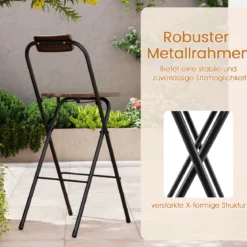 2er Set Barhocker mit Rückenlehne & Fußstütze Klappbare Barstühle bis zu 150 kg Belastbar Braun