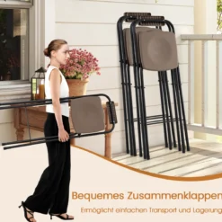 2er Set Barhocker mit Rückenlehne & Fußstütze Klappbare Barstühle bis zu 150 kg Belastbar Braun