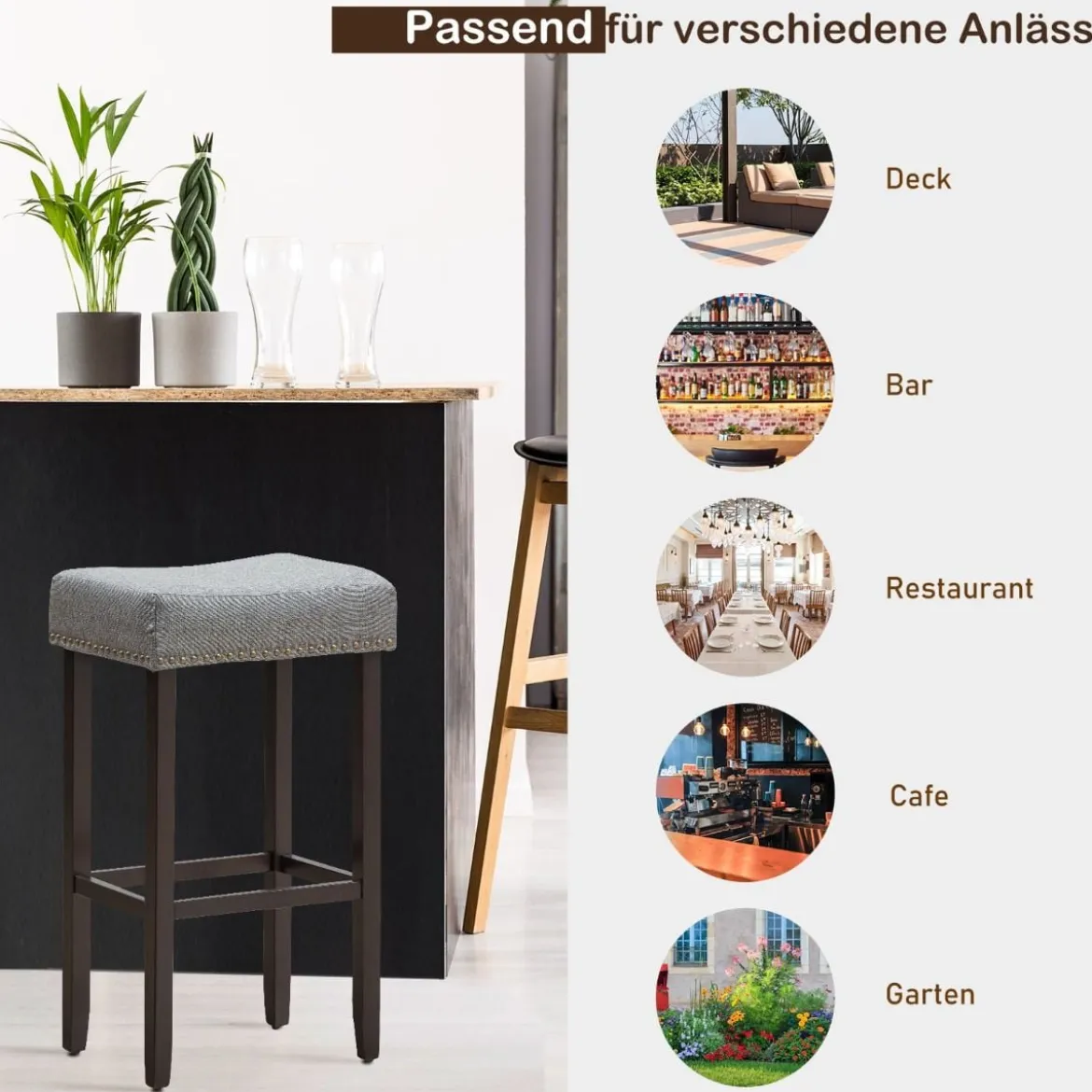 2er Set Barhocker Modern Hochhocker Thekenhocker ohne Lehne 43 x 33 x 74 cm Grau
