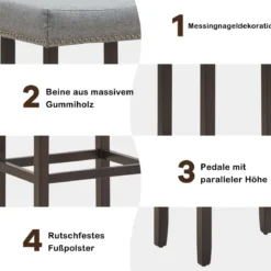 2er Set Barhocker Modern Hochhocker Thekenhocker ohne Lehne 43 x 33 x 74 cm Grau