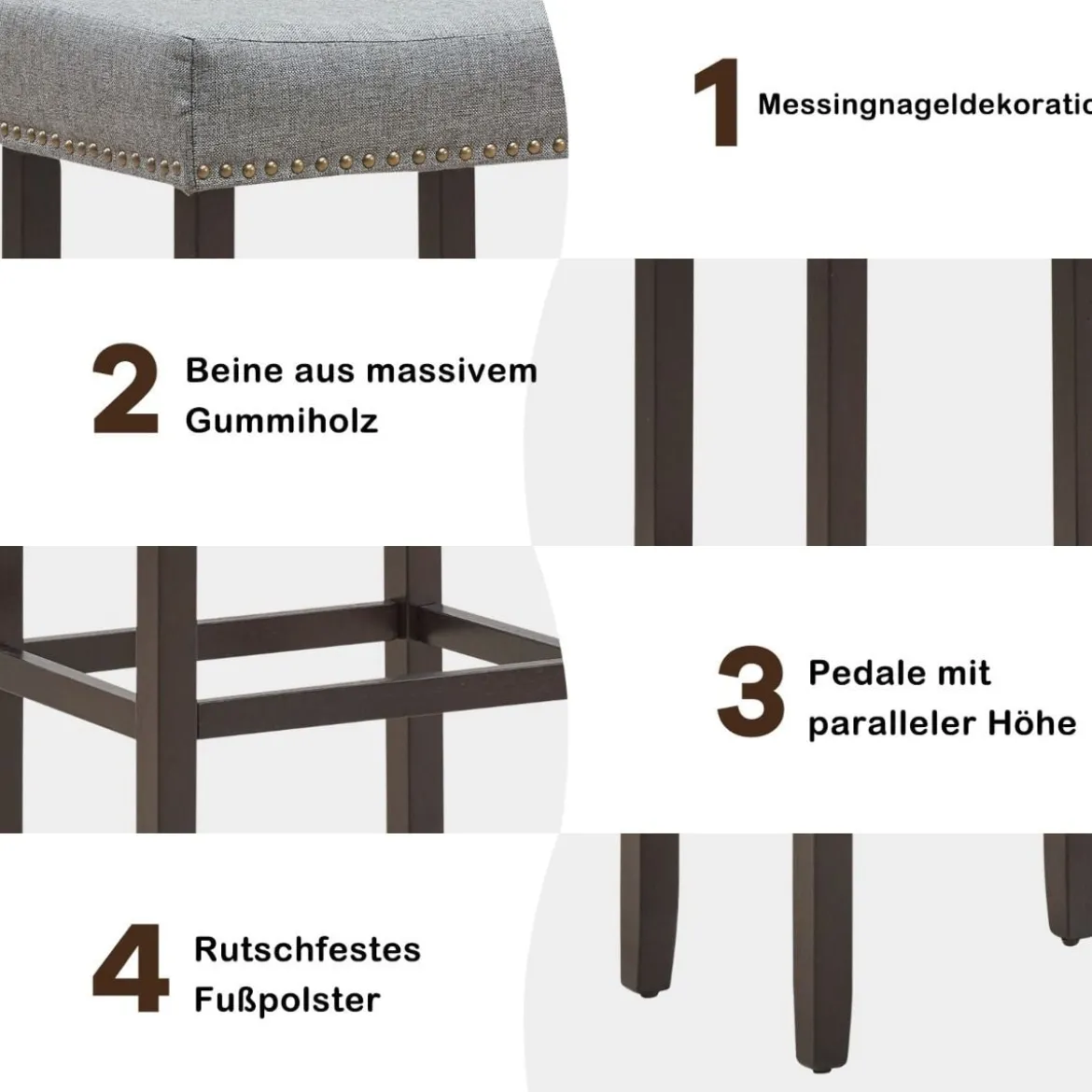 2er Set Barhocker Modern Hochhocker Thekenhocker ohne Lehne 43 x 33 x 74 cm Grau
