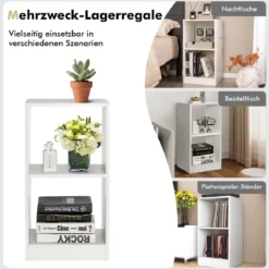 2er Set Bücherregal aus Holz mit 2 Ebenen & Kippschutz 38 x 33 x 72,5 cm Weiß