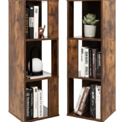 2er Set Bücherregal mit Kippsicherung 3 Ebenen Standregal 33 x 33 x 100,5 cm Rustikales Braun