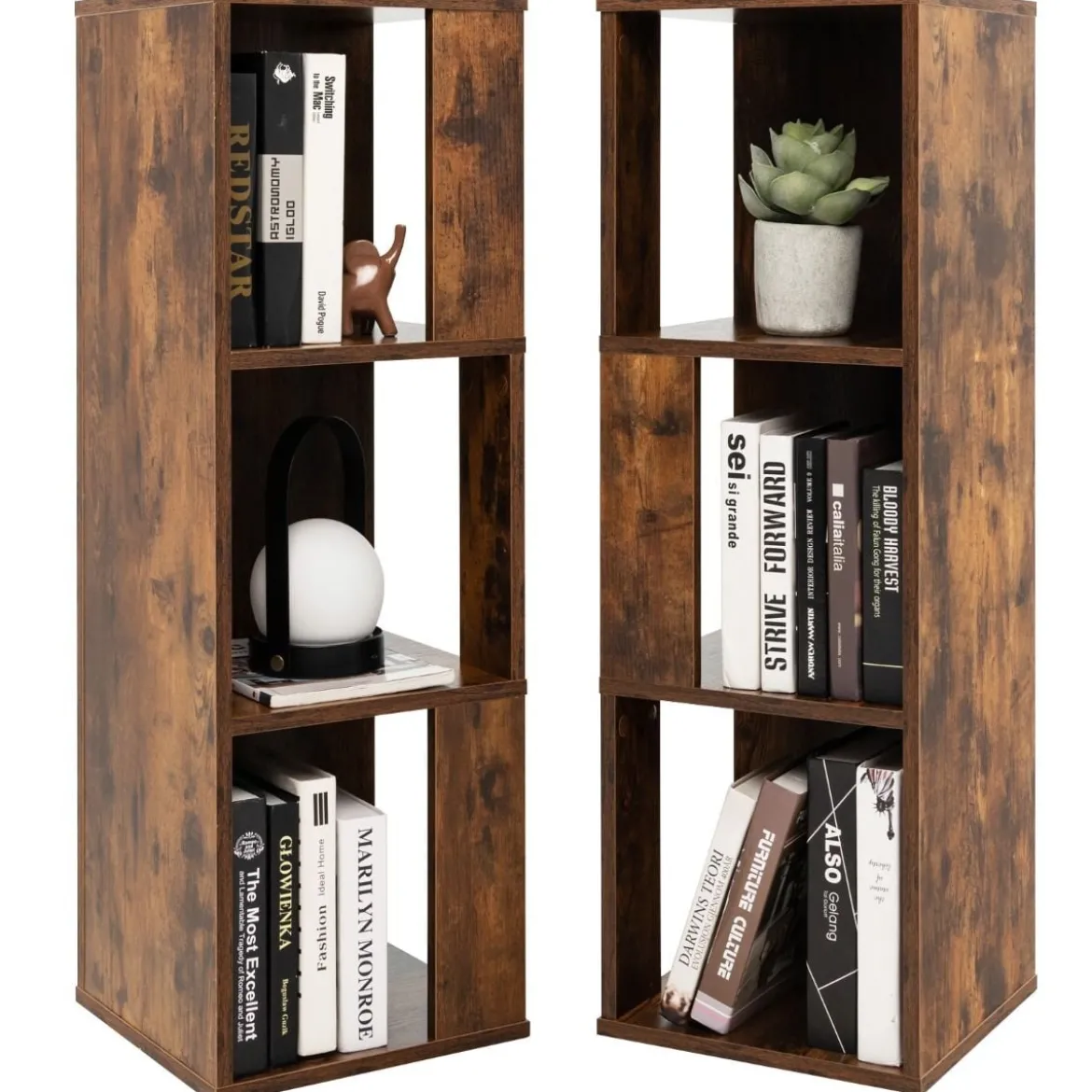 2er Set Bücherregal mit Kippsicherung 3 Ebenen Standregal 33 x 33 x 100,5 cm Rustikales Braun