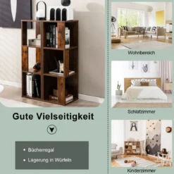2er Set Bücherregal mit Kippsicherung 3 Ebenen Standregal 33 x 33 x 100,5 cm Rustikales Braun