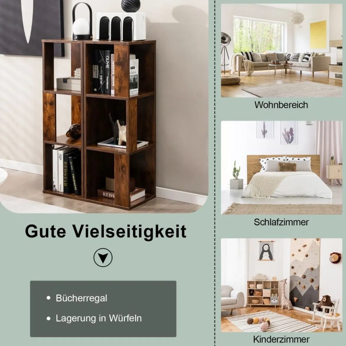 2er Set Bücherregal mit Kippsicherung 3 Ebenen Standregal 33 x 33 x 100,5 cm Rustikales Braun