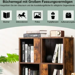 2er Set Bücherregal mit Kippsicherung 3 Ebenen Standregal 33 x 33 x 100,5 cm Rustikales Braun