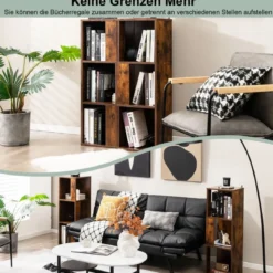 2er Set Bücherregal mit Kippsicherung 3 Ebenen Standregal 33 x 33 x 100,5 cm Rustikales Braun