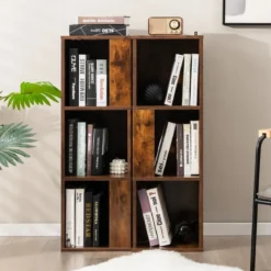 2er Set Bücherregal mit Kippsicherung 3 Ebenen Standregal 33 x 33 x 100,5 cm Rustikales Braun