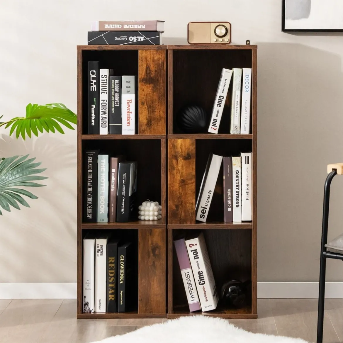 2er Set Bücherregal mit Kippsicherung 3 Ebenen Standregal 33 x 33 x 100,5 cm Rustikales Braun