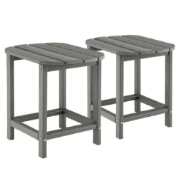2er Set Beistelltisch aus HDPE Wetterfester Adirondack Gartentisch Kleiner Kaffeetisch Grau