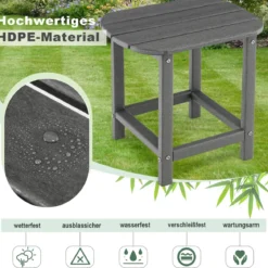 2er Set Beistelltisch aus HDPE Wetterfester Adirondack Gartentisch Kleiner Kaffeetisch Grau