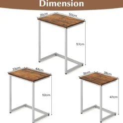 3er Set Beistelltische mit Metallrahmen C-Form Couchtisch Satztisch Sofatisch Vintagebraun