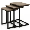 3er Set Beistelltische mit Metallrahmen C-Form Couchtisch Satztisch Sofatisch Graubraun