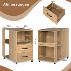 2er Set Beistelltisch mit Rollen rollbarer Nachttisch mit Schubladen & Regalen Nachttisch Natur