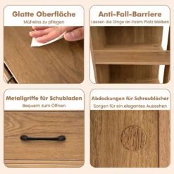 2er Set Beistelltisch mit Rollen rollbarer Nachttisch mit Schubladen & Regalen Nachttisch Natur