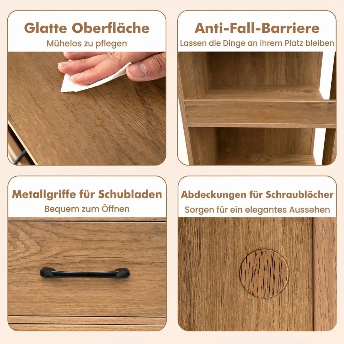 2er Set Beistelltisch mit Rollen rollbarer Nachttisch mit Schubladen & Regalen Nachttisch Natur