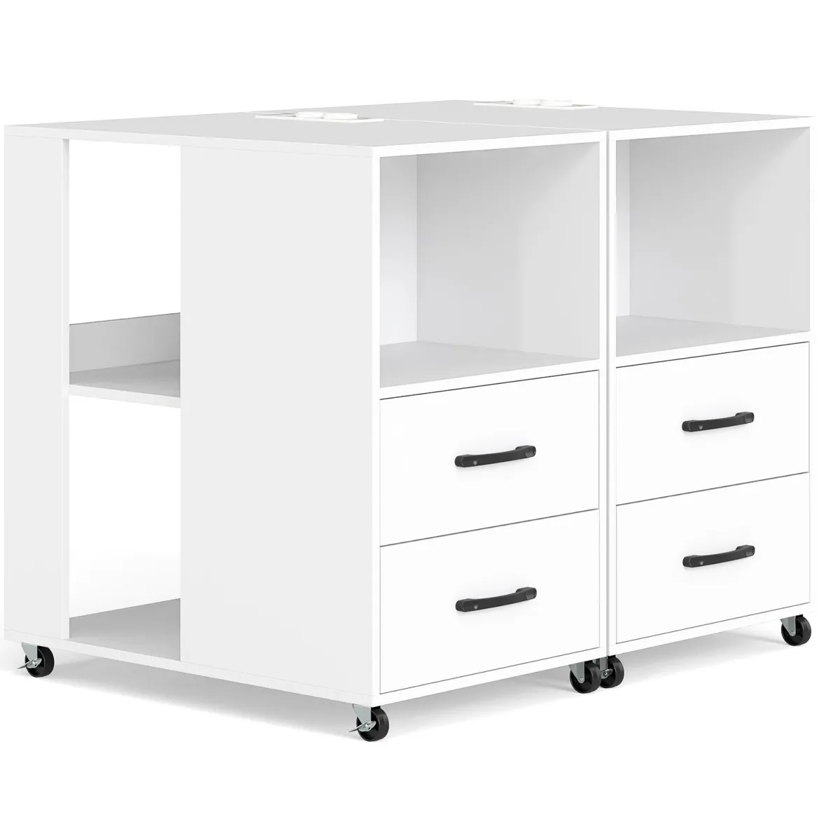 2er Set Beistelltisch mit Rollen rollbarer Nachttisch mit Schubladen & Regalen Nachttisch Weiß
