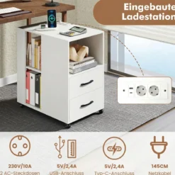 2er Set Beistelltisch mit Rollen rollbarer Nachttisch mit Schubladen & Regalen Nachttisch Weiß