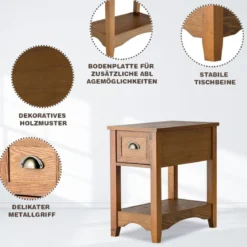2er Set Beistelltisch mit Schublade & Ablage 2-stöckiger Sofatisch Nachttisch Gelbbraun