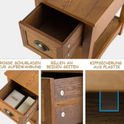 2er Set Beistelltisch mit Schublade & Ablage 2-stöckiger Sofatisch Nachttisch Gelbbraun