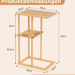2er Set Beistelltisch Schmaler Nachttisch Rechteckiger Sofatisch C-Form Bambus Countisch