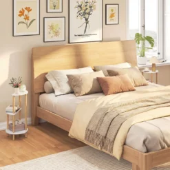 2er Set Beistelltisch 3 Stockig Rund aus Bambus Nachttisch Sofatisch Weiß + Natur