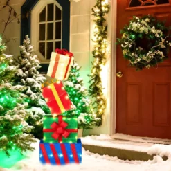 4er Set beleuchteten Weihnachtsgeschenkboxen leuchtende Geschenkboxen mit bunten Schleifen Mehrfarbig