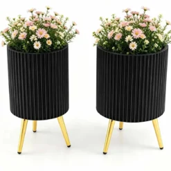 2er Set Blumentopf aus Metall Pflanzkübel mit 3 Standbeinen & Drainagelöchern Runder Übertopf