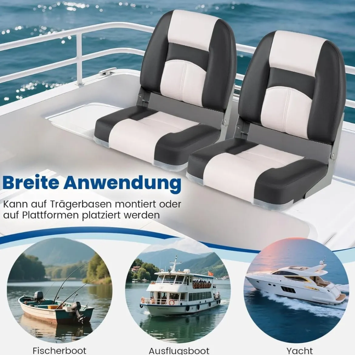 2er Set Bootssitz Bootsstuhl mit 7 cm Dicker Schaumstoffpolsterung & Niedriger Rückenlehne