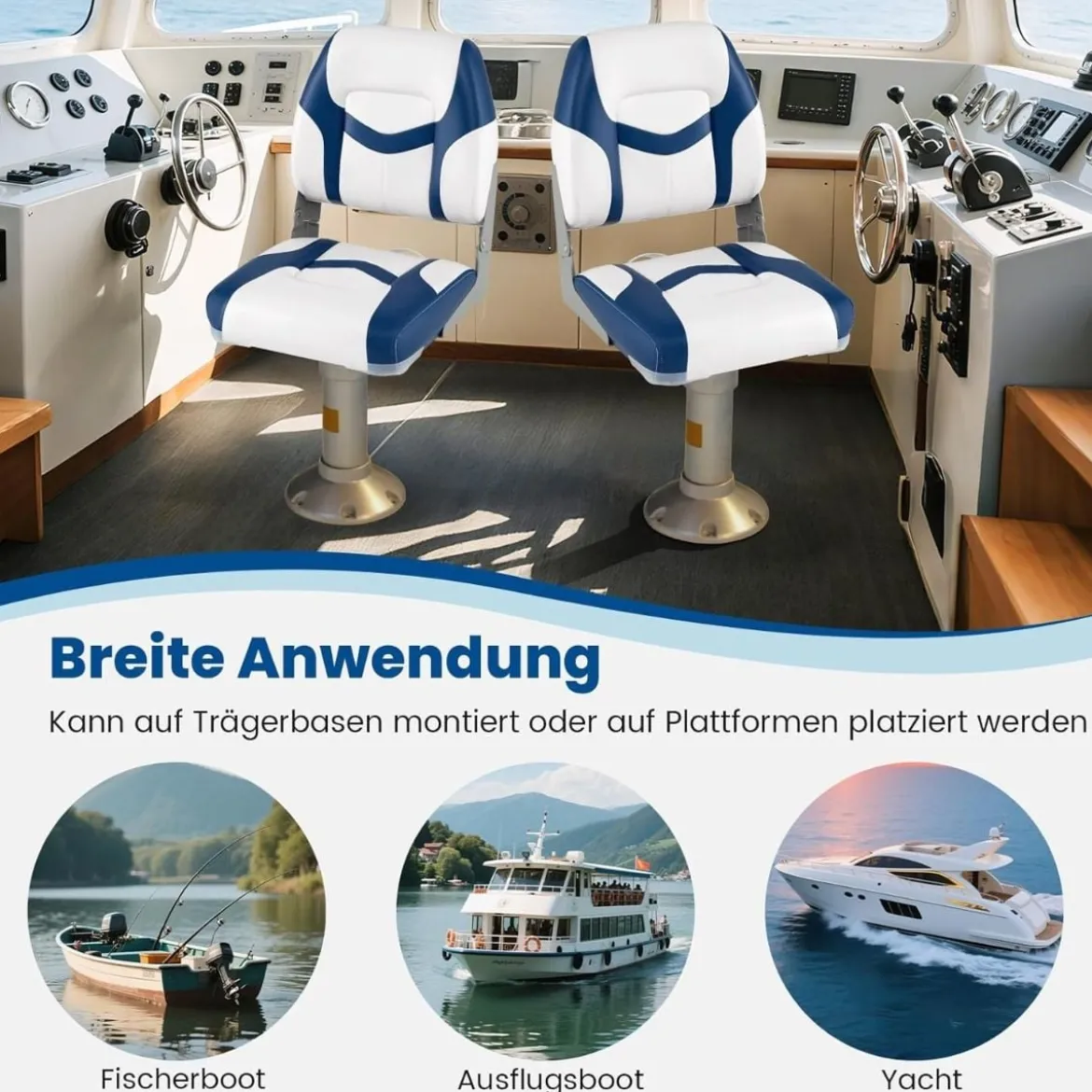 2er Set Bootssitz mit 7 cm Dicker Schaumstoffpolsterung & Niedriger Rückenlehne Bootsstuhl