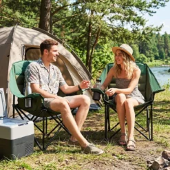 2er Set Campingstuhl Klappbarer Campingsessel mit Sitzpolster Getränkehalter bis 230 kg Belastbar