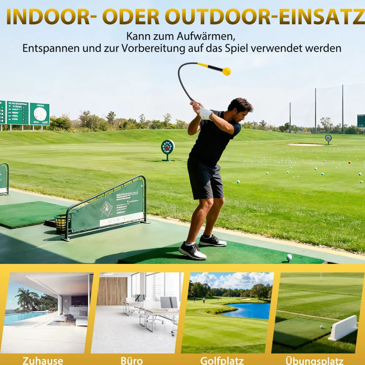 2er Set 120cm Golfschwungtrainer-Hilfe mit Gewichts-Kopf Golf Trainingshilfe Schwungtrainer Gelb
