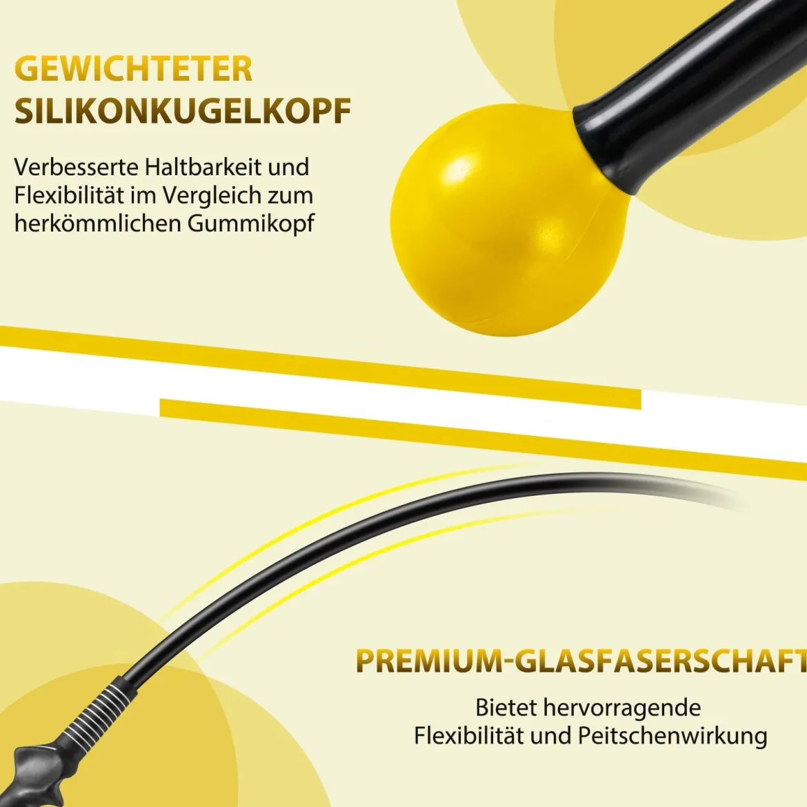 2er Set 120cm Golfschwungtrainer-Hilfe mit Gewichts-Kopf Golf Trainingshilfe Schwungtrainer Gelb
