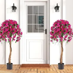 2er Set 135 cm Kunstbaum mit Blüten Kunstpflanze im Topf Künstlicher Baum