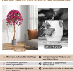 2er Set 135 cm Kunstbaum mit Blüten Kunstpflanze im Topf Künstlicher Baum