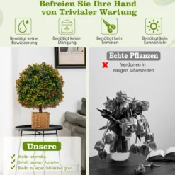 2er Set 55 cm Kunstpflanze mit Früchten & Topf Buchsbaum Topiary Kugelbaum Grün + Orange