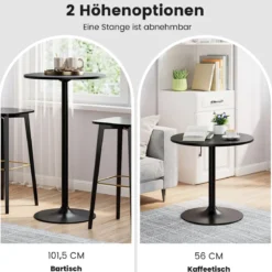 2er Set Ø 60 cm Stehtisch 2 in 1 Bartisch & Esstisch Höhenverstellbarer Bistrotisch Schwarz