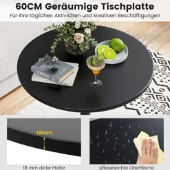 2er Set Ø 60 cm Stehtisch 2 in 1 Bartisch & Esstisch Höhenverstellbarer Bistrotisch Schwarz