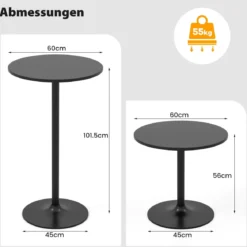 2er Set Ø 60 cm Stehtisch 2 in 1 Bartisch & Esstisch Höhenverstellbarer Bistrotisch Schwarz