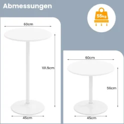 2er Set Ø 60 cm Stehtisch 2 in 1 Bartisch & Esstisch Höhenverstellbarer Bistrotisch Weiß