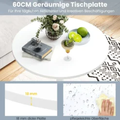 2er Set Ø 60 cm Stehtisch 2 in 1 Bartisch & Esstisch Höhenverstellbarer Bistrotisch Weiß