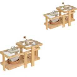 2er Set Couchtisch im Boho-Stil Stapelbarer Beistelltisch aus PE-Rattan mit Gehärtete Glasplatte Natur