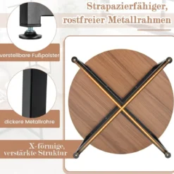 3er Set Couchtisch mit Robustem Metallrahmen Runder Kaffeetisch & 2 Quadratische Beistelltische Braun