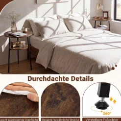 2er Set Couchtisch Rund Ø39 cm Beistelltisch mit 2 Ebenen Wohnzimmertsich mit Stahlrahmen Braun