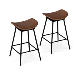 2er-Set drehbare Barhocker Hocker mit gepolstertem Kunstledersitz und Fußstütze moderne hohe Barstuhl Braun/Schwarz
