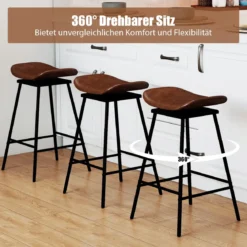 2er-Set drehbare Barhocker Hocker mit gepolstertem Kunstledersitz und Fußstütze moderne hohe Barstuhl Braun/Schwarz