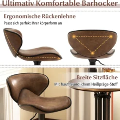 2er Set Drehbare Barhocker mit Rückenlehne & Fußstütze Barstühle Sitzhocker Rustikales Braun