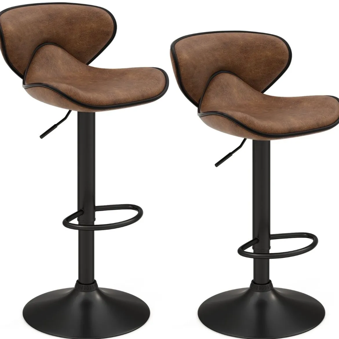 2er Set Drehbare Barhocker mit Rückenlehne & Fußstütze Barstühle Sitzhocker Rustikales Braun